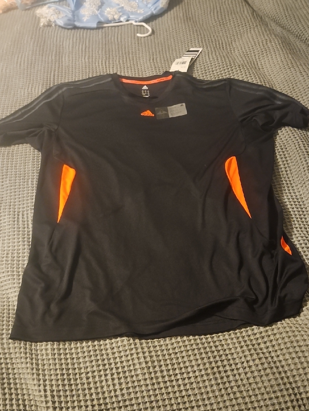 adidas Men’s Black Short-Sleeve Athletic Tee with Orange Panels